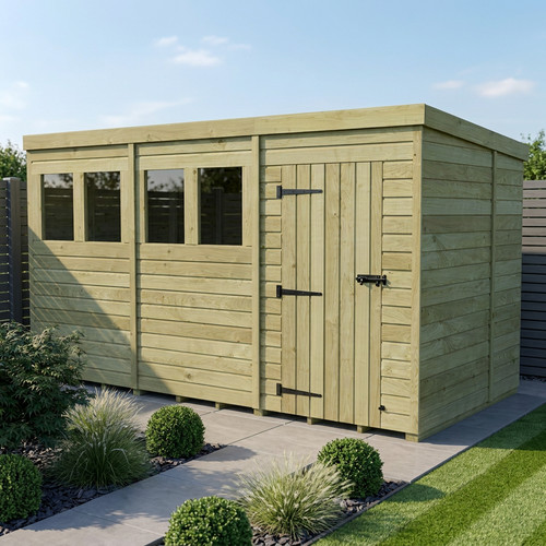 Pent shed single - single, door